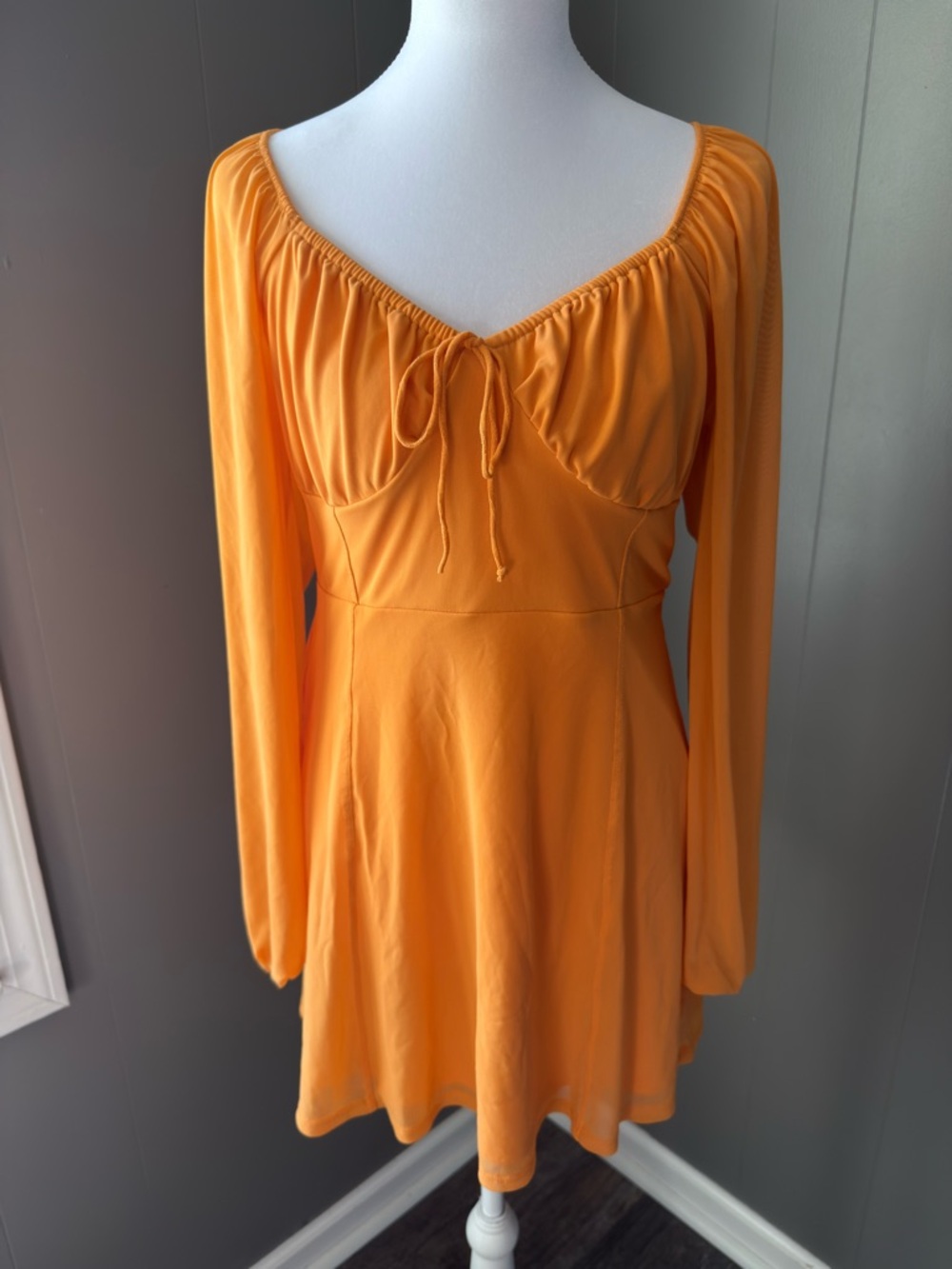 American Eagle Outfitters Orange Long Sleeve Fit-and-Flare Dress